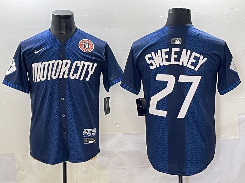 Men 2025 Detroit Tigers #27 Sweeney Blue City Edition Nike MLB Jersey style 5